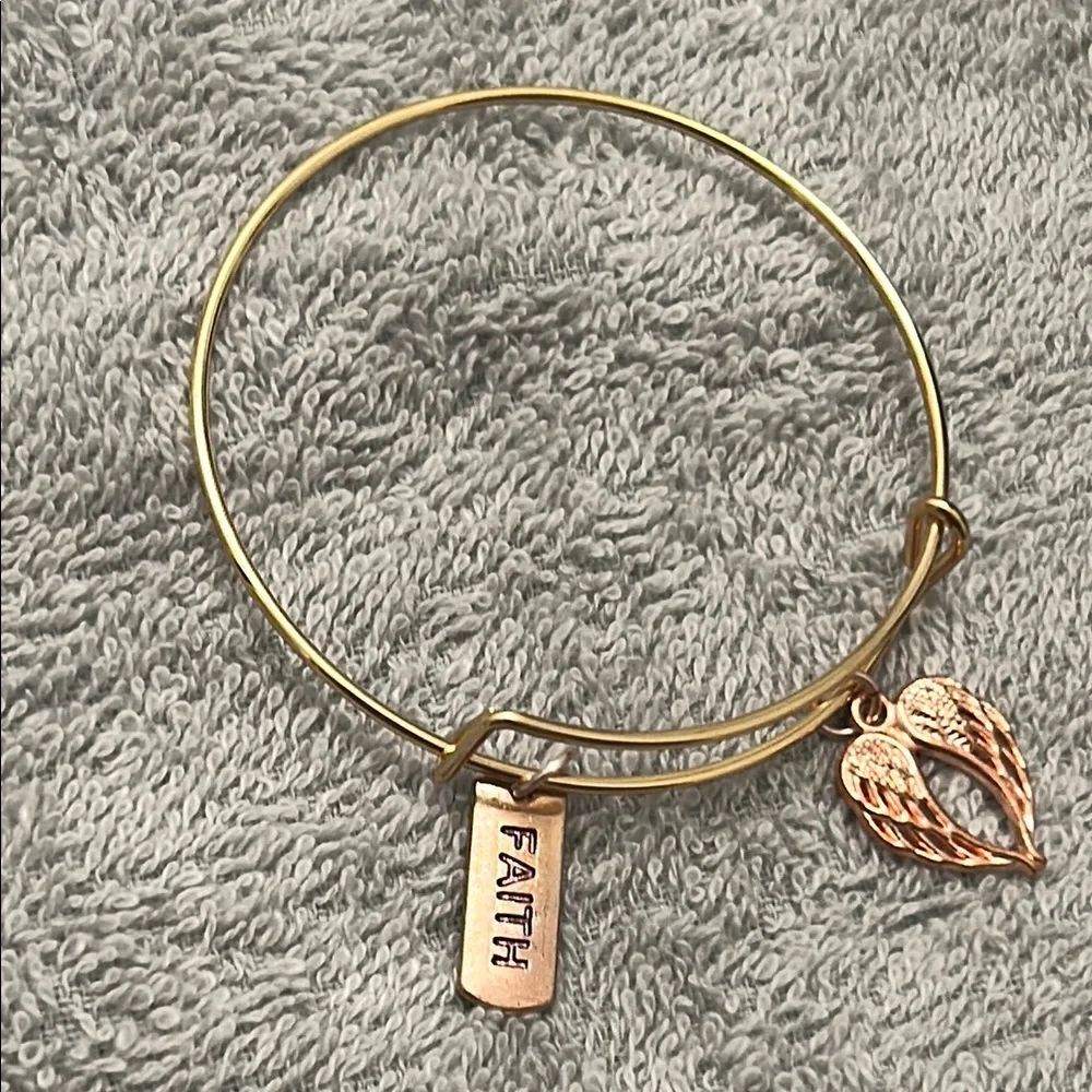 Gold Faith Bangle Bracelet with Angel Wing Charm - Picture 5 of 5